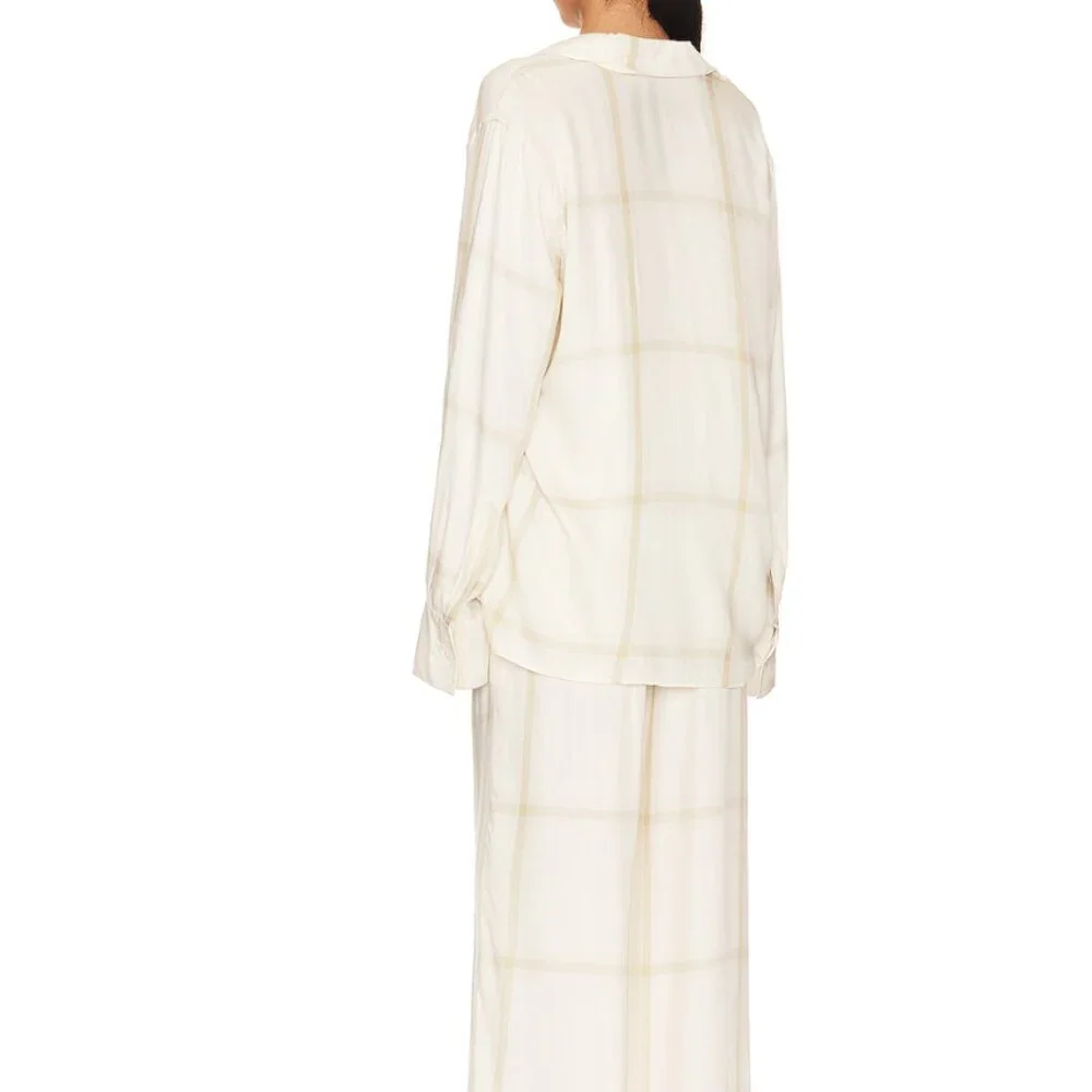 WeWoreWhat | Brushed Flannel Button Up & Drawstring Pull On Pant Set | Ecru | L - Picture 2 of 8